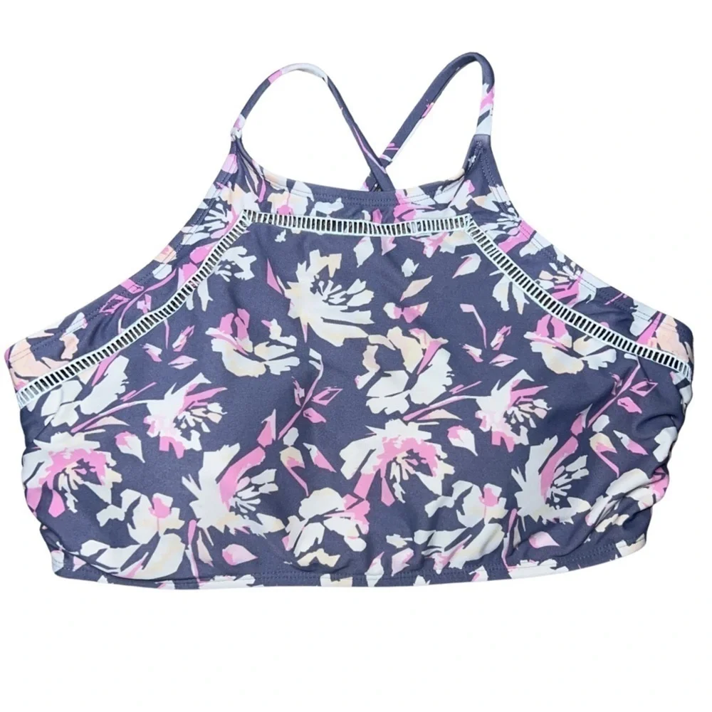 3/$25 🍄 Xhilaration Gray and Pink Strappy Floral Bikini Top Size XL